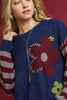 Umgee Flower Jacquard Striped Long Sleeve Sweater by FitiqueFit
