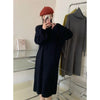 New Korean Style High Collar Solid Color Over-the-knee Knitted Dress