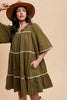 Tassel Contrast Trim Tie Neck Half Sleeve Tiered Dress – Bohemian Tassel Details, Contrast Trim, and Tiered Design for a Flowing, Feminine Look by Stevvex