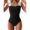 Vintage Square-Neck One-Piece Swimsuit – Tummy Control, Ruffle Detail, Full Coverage by FitiqueFit