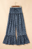Gray Wild Leopard Print Frilled Detail Drawstring Wide Leg Pants by Wild and Free Boutique