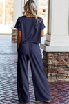 White Raw Hem Loose Tee and Wide Leg Pants Set