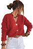 Fiery Red Heart Metal Button V Neck Cardigan Sweater by Wild and Free Boutique