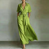 Women's Solid Color Waist-Slimming Maxi Dress — Flip Collar by FitiqueFit