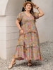 Plus Size Printed V-Neck Short Sleeve Maxi Dress Elegant & Flowy Summer Dress For Girls by Stevvex