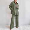 Women's Pleated Long Sleeve Lapel Two-Piece Set – Loose Top & Pants by FitiqueFit