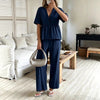 Women's V-Neck Loose Short-Sleeve Top & Wide-Leg Pants Set by FitiqueFit