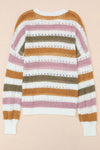 Striped Round Neck Hollowed Sweater