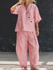 V-Neck Short Sleeve Top & High-Waist Trousers Two-Piece Set by FitiqueFit