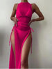 Women's Solid Color Three-Piece Bikini Set with Maxi Dress Cover-Up by FitiqueFit