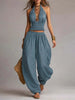 Women's Sleeveless Backless Halter Top & Wide-Leg Pants Set by FitiqueFit