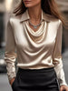 Full Size Satin Cowl Neck Long Sleeve Blouse Plus Size by Wild and Free Boutique