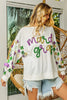 BiBi Fleur De Lis Sleeve Mardi Gras Pullover by FitiqueFit