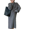 New Korean Style High Collar Solid Color Over-the-knee Knitted Dress
