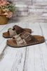 Coffee Two-tone Retro Buckle Straps Hollowed Faux Suede Slippers by Wild and Free Boutique