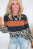 Black Color Block Leopard Patchwork Long Sleeve Casual Top by Wild and Free Boutique