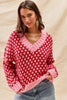 SO ME Color Block Textured Christmas Sweater V Neck Top by FitiqueFit