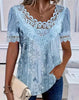 Women's Lace Patchwork Crew Neck Short Sleeve T-Shirt by FitiqueFit