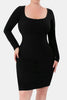 Elegant Black Full Size Built-In Shapewear Square Neck Long Sleeve Dress Sculpting Fit Dress for Women by Stevvex