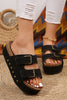 Beige Suede Buckle Decor Corky Platform Sandals