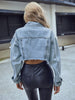 Distressed Raw Hem Cropped Denim Jacket