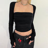 European And American Style Temperament Spun Yarn Pleated Tube Top Long Sleeve Short Cardigan Two-piece Set