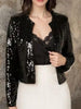 Elegant Women Full-Size Sequin Open Front Cropped Jacket With Glamorous Sparkle Luxury Women Party Jacket by Stevvex