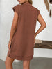Retro Brown Half-Zip Cap Sleeve Mini Dress Classic & Vintage Design Dress For Girls by Stevvex