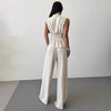 Women's Lace-Up V-Neck Vest & Pants Two-Piece Set – Elegant Commuter by FitiqueFit