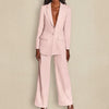 Lapel Button-Down Blazer & Straight-Leg Trousers Suit by FitiqueFit