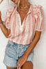 Frilled Short Puff Sleeve Mixed Print Blouse