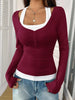 Contrast Long Sleeve Fake Two-Piece T-Shirt by Simply Love