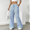 Women's Striped Print Straight Wide Leg Pockets Pants Casual Long Pants by FitiqueFit