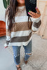 Brown Mixed Texture Knit Striped Colorblock Loose Sweater by Wild and Free Boutique