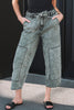 Smoke Gray Acid Wash Barrel Fit Denim Pants with Waist String by Wild and Free Boutique