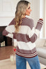 Brown Two Tone Striped Patchwork Drop Shoulder Sweater by Wild and Free Boutique