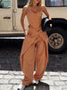 Spaghetti Strap Corset Top & Wide-Leg Pants Set – Camel, XS–2XL by FitiqueFit