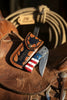 Patriot Damascus Folding Knife 7” opened – American Flag Handle with Leather Sheath by JW SteelCrafts