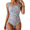 Vintage Square-Neck One-Piece Swimsuit – Tummy Control, Ruffle Detail, Full Coverage by FitiqueFit