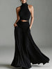 Women's Sleeveless High-Neck Top & Elegant Long A-Line Dress Two-Piece Set by FitiqueFit