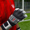 ONEKEEPER FUSION Contact Black - Black and White Hybrid Cut Pro-Level Goalkeeper Gloves