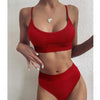 Women Bikini Sets Solid Color Ruffled Swimwear Bathing Suits 2 Piece Split Push Up Bandage Beachwear Women's Bikini Scoop Neck Straps Cutout Crop Top Lace Up Bottom Comfortable Two Piece Swimsuits by Stevvex