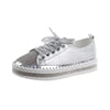 Womens Leopard Sneakers Women Canvas Shoes Leisure Lace-Up Sneakers Rhinestone Shiny Flat Charming Shoes Platform Leisure Low Sneakers by Stevvex