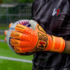 Orange Hybrid Cut Pro-Level Goalkeeper Gloves - ONEKEEPER FUSION Contact Orange and White