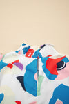 Multicolor Abstract Print Ruffle Sleeve Smocked Blouse