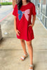 Fiery Red Sequin Trim Stars and Stripes Bow Patched T Shirt Mini Dress by Wild and Free Boutique