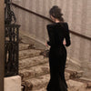 Daily Improvement Shoulder Pad Black Velvet Dress