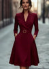 V-Neck Long Sleeve Swing Dress – Women's Autumn Winter Midi Dress by FitiqueFit