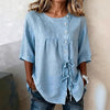 Women's Linen Lace-Up Button Shirt – 3/4 Sleeve Asymmetric by FitiqueFit