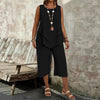 Casual Solid-Colored Sleeveless Top And Cropped Pants Two-Piece Set by FitiqueFit